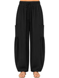 PLUS SIZE COTTON SPANDEX BARREL PANTS DRAWSTRING