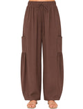 PLUS SIZE COTTON SPANDEX BARREL PANTS DRAWSTRING