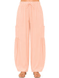 PLUS SIZE COTTON SPANDEX BARREL PANTS DRAWSTRING
