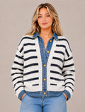 PLUS SIZE SWEATER KNIT DENIM COLLARED CARDIGAN