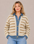 PLUS SIZE SWEATER KNIT DENIM COLLARED CARDIGAN