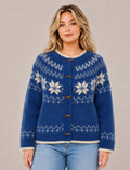 PLUS SIZE BUTTON DOWN SNOWFLAKE SWEATER CARDIGAN