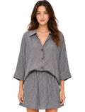 3/4 SLEEVE BUTTON DOWN STRIPE SHIRT