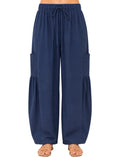 PLUS SIZE COTTON SPANDEX BARREL PANTS DRAWSTRING