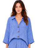 3/4 SLEEVE BUTTON DOWN STRIPE SHIRT