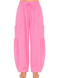 PLUS SIZE COTTON SPANDEX BARREL PANTS DRAWSTRING